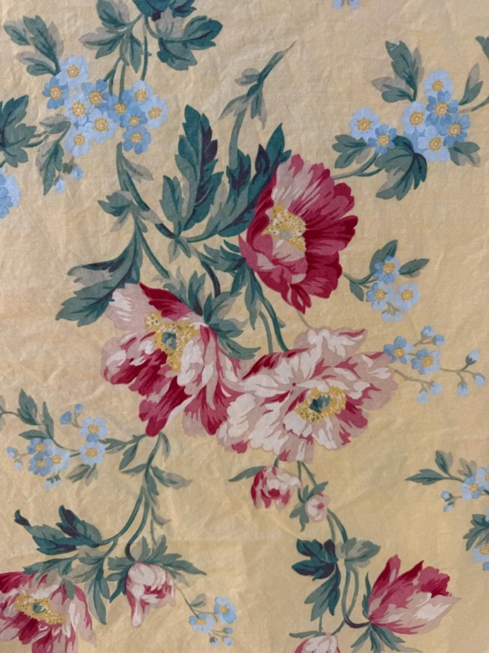 Vintage Ralph Lauren Parsonage Lane Ruffled King Flat Sheet Yellow Floral GUC